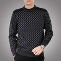 Men's Printed Knit Sweater with Round Neck and Ribbed Trim 0