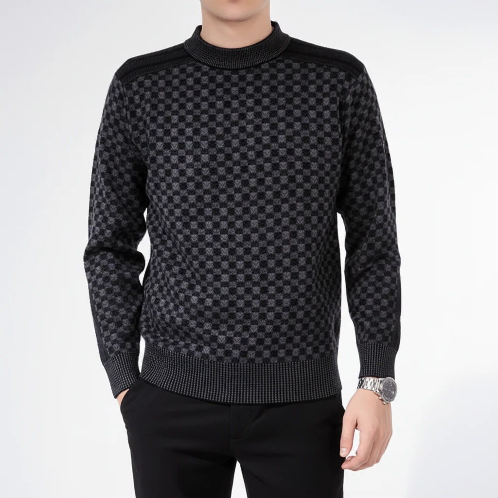 Men's Printed Knit Sweater with Round Neck and Ribbed Trim 3