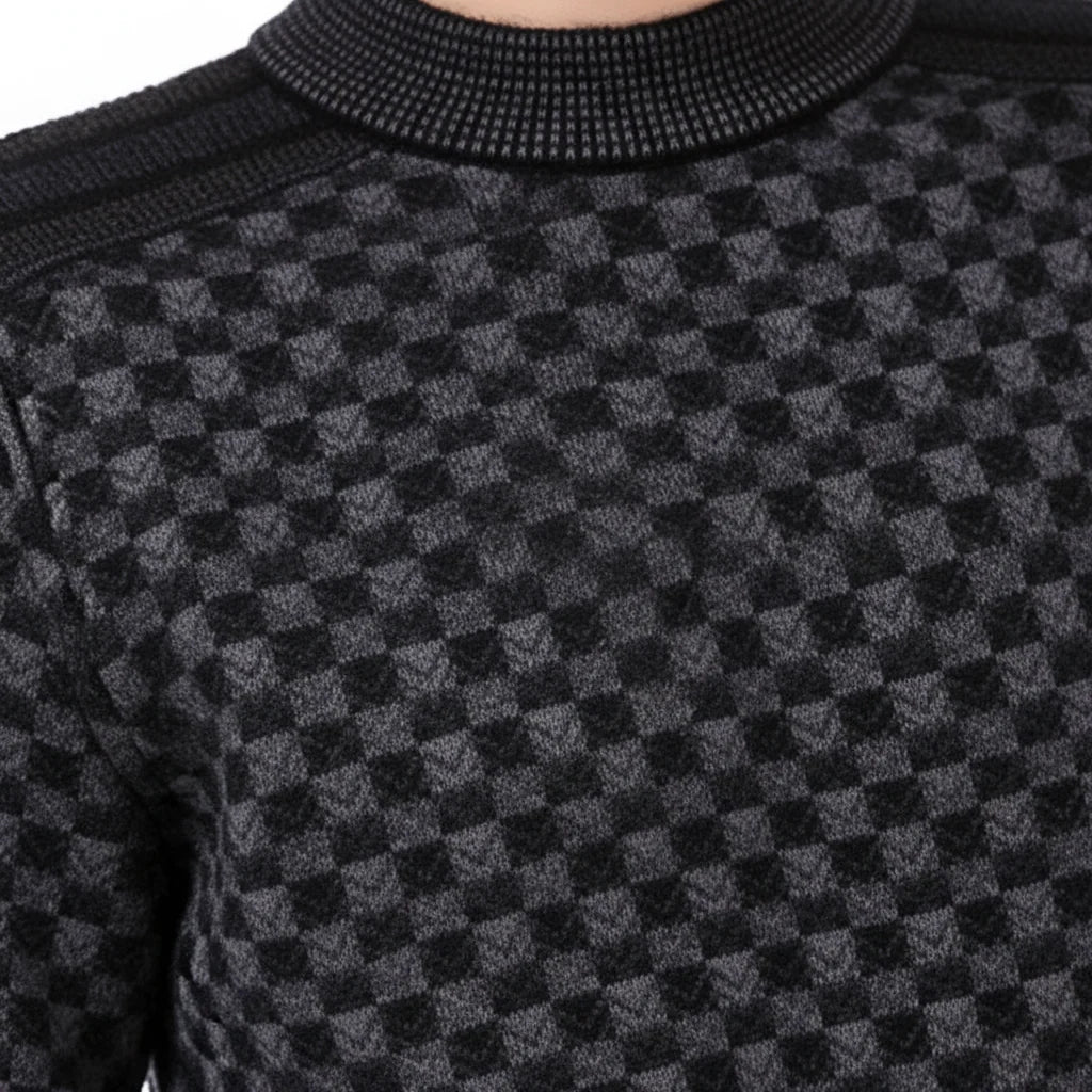 Men's Printed Knit Sweater with Round Neck and Ribbed Trim 4