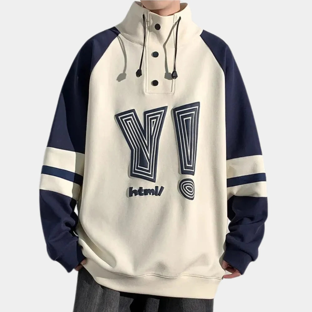 Men's Pullover Sweatshirt with Stand-Up Collar and Printed Front 2