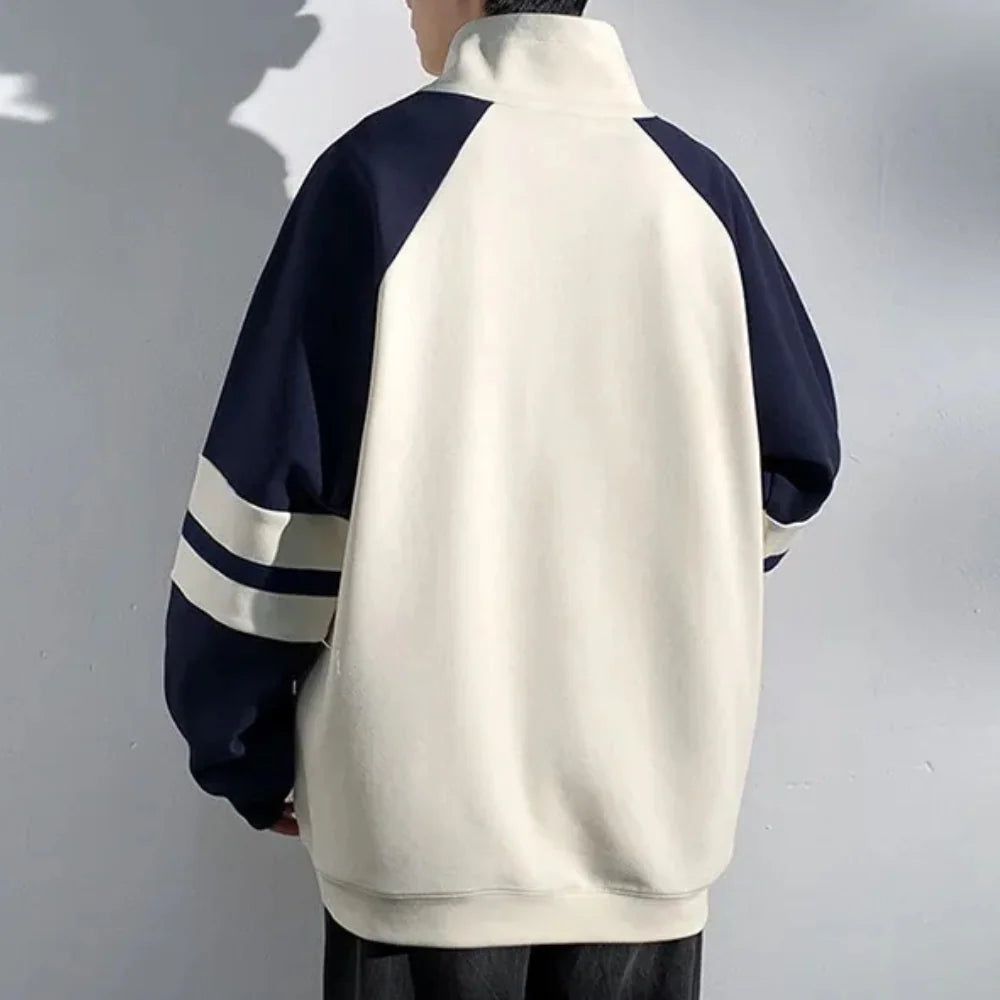 Men's Pullover Sweatshirt with Stand-Up Collar and Printed Front 4