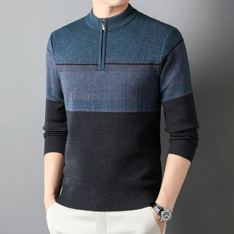 Men's Quarter-Zip Knitted Sweater with Structured High Neck 0