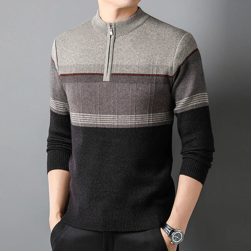 Men's Quarter-Zip Knitted Sweater with Structured High Neck 1