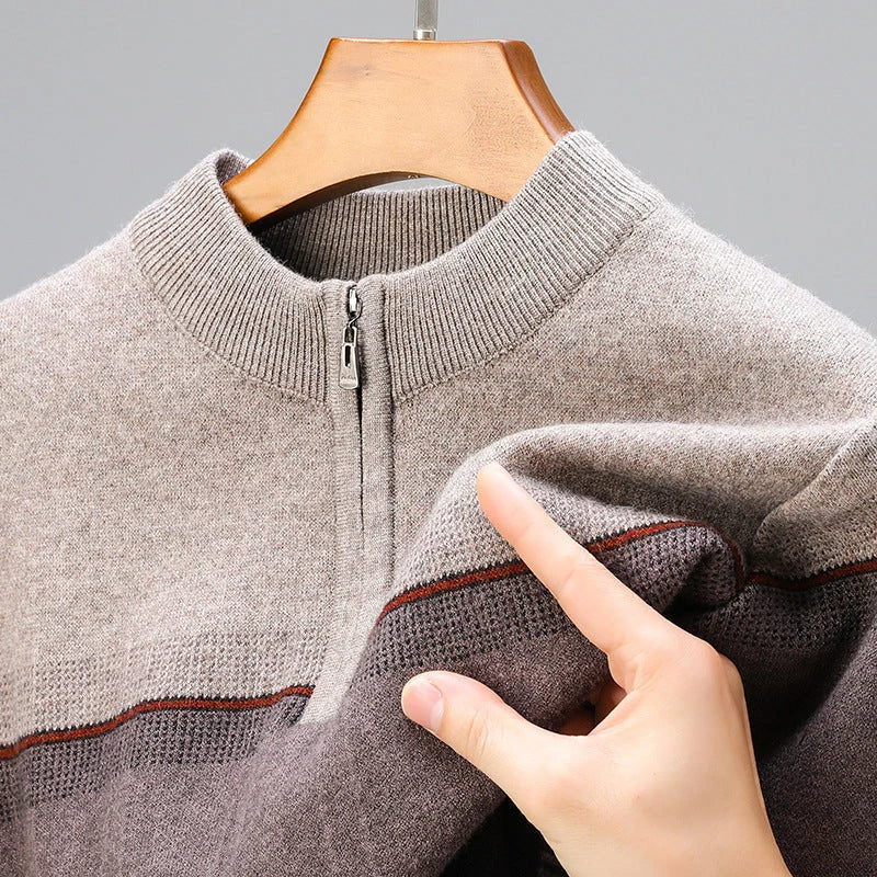 Men's Quarter-Zip Knitted Sweater with Structured High Neck 2
