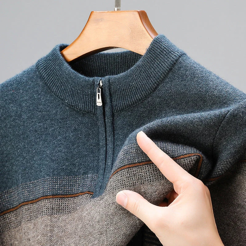 Men's Quarter-Zip Knitted Sweater with Structured High Neck 3