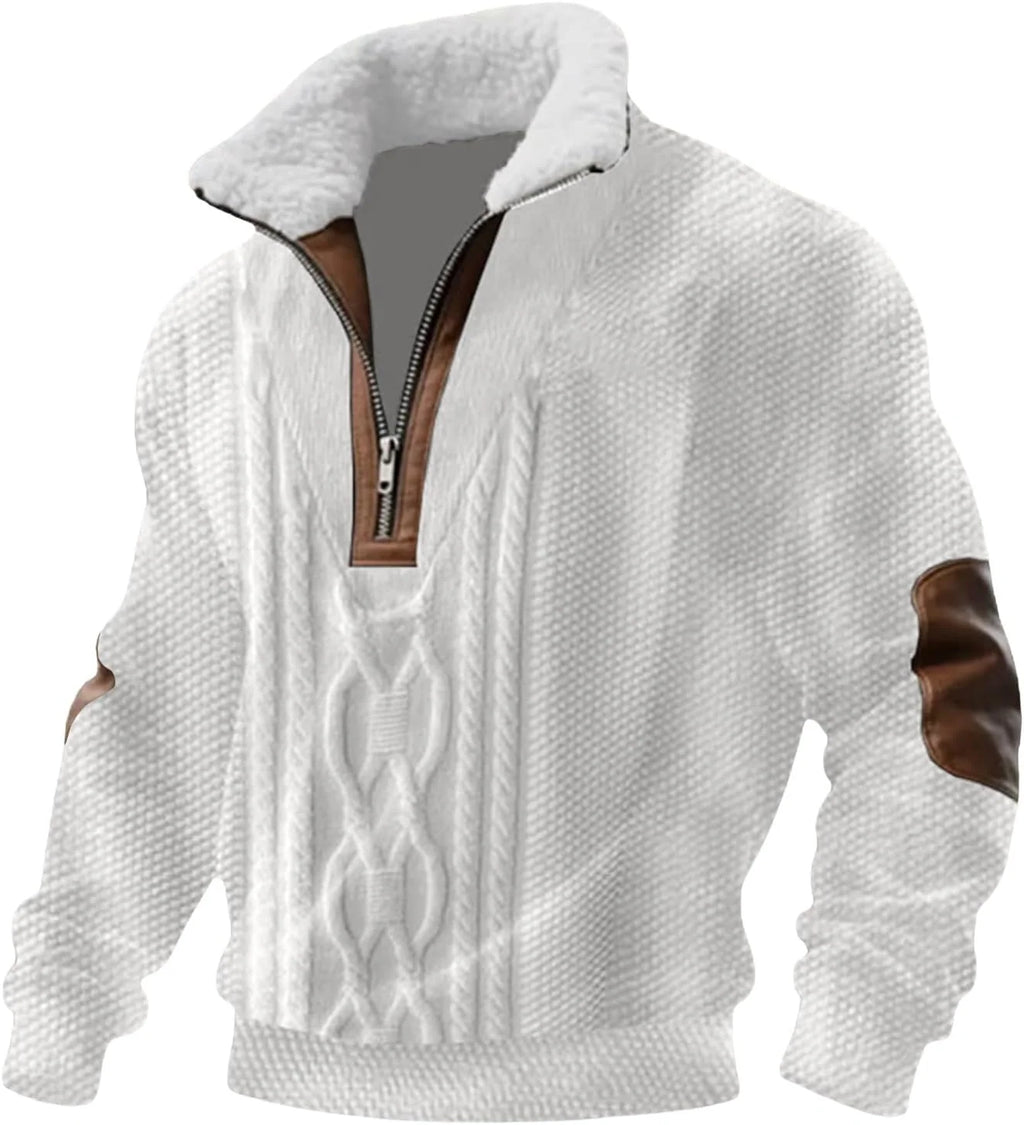 Men's Quarter Zip Pullover - Relaxed Fit Knitted Sweater for Cool Weather 1