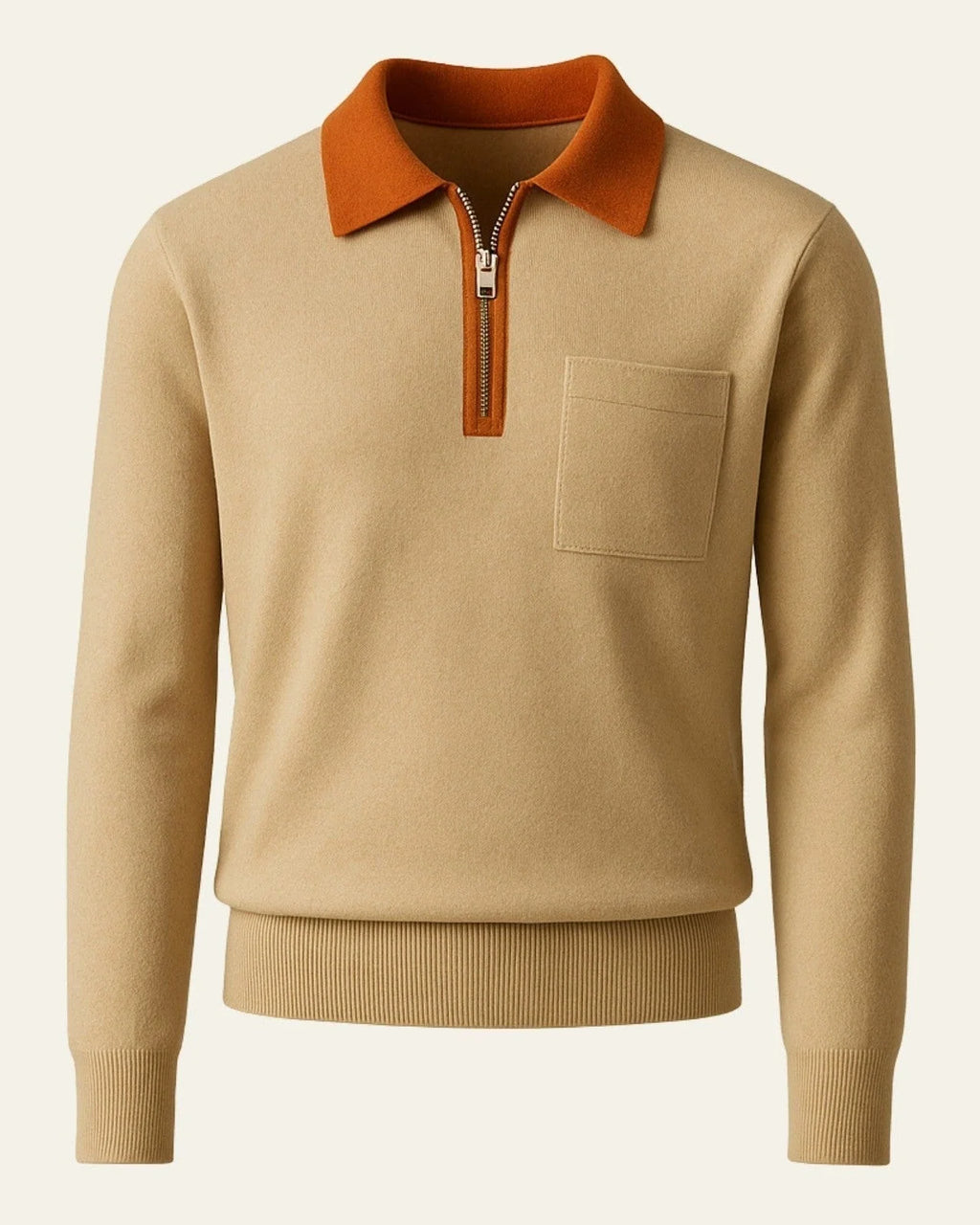 Men's Quarter Zip Sweater with Chest Pocket and Structured Collar 0