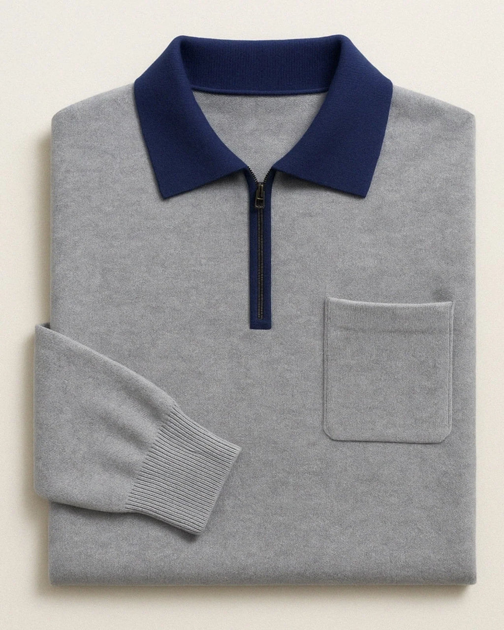 Men's Quarter Zip Sweater with Chest Pocket and Structured Collar 3