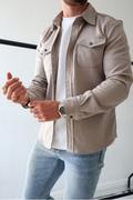 Men's regular fit button-up overshirt jacket featuring chest pockets, perfect for layering and casual outings. 0