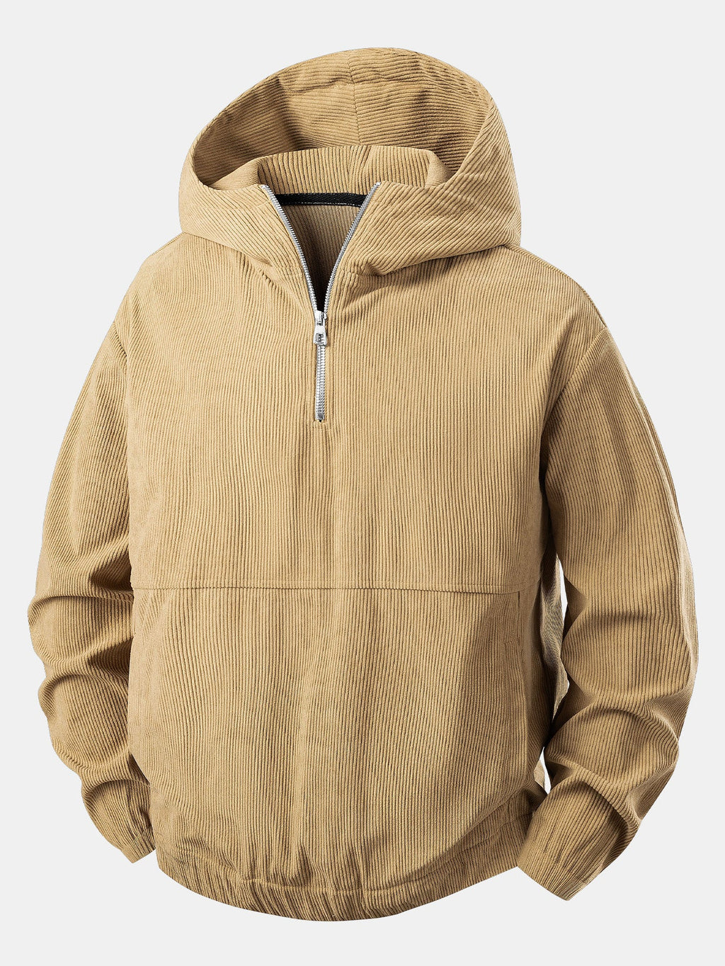 Men's Relaxed Corduroy Hoodie with Quarter-Zip for Layering 0
