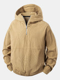 Men's Relaxed Corduroy Hoodie with Quarter-Zip for Layering 0