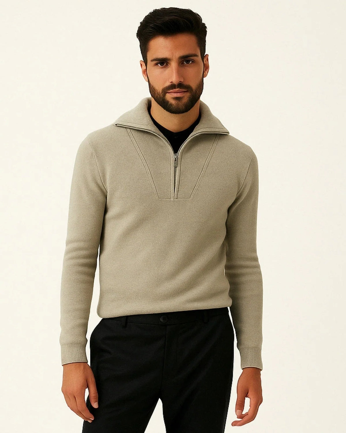 Men's Ribbed Half-Zip Sweater with Stand-Up Collar for Everyday Wear 1