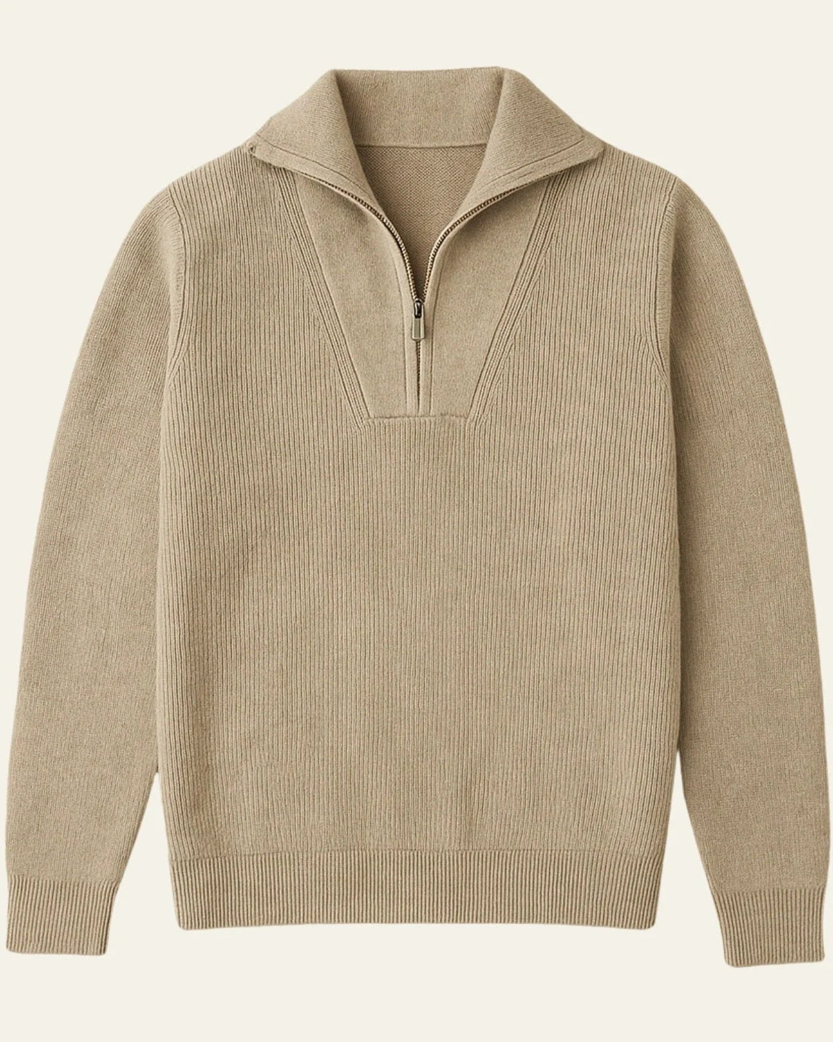 Men's Ribbed Half-Zip Sweater with Stand-Up Collar for Everyday Wear 2