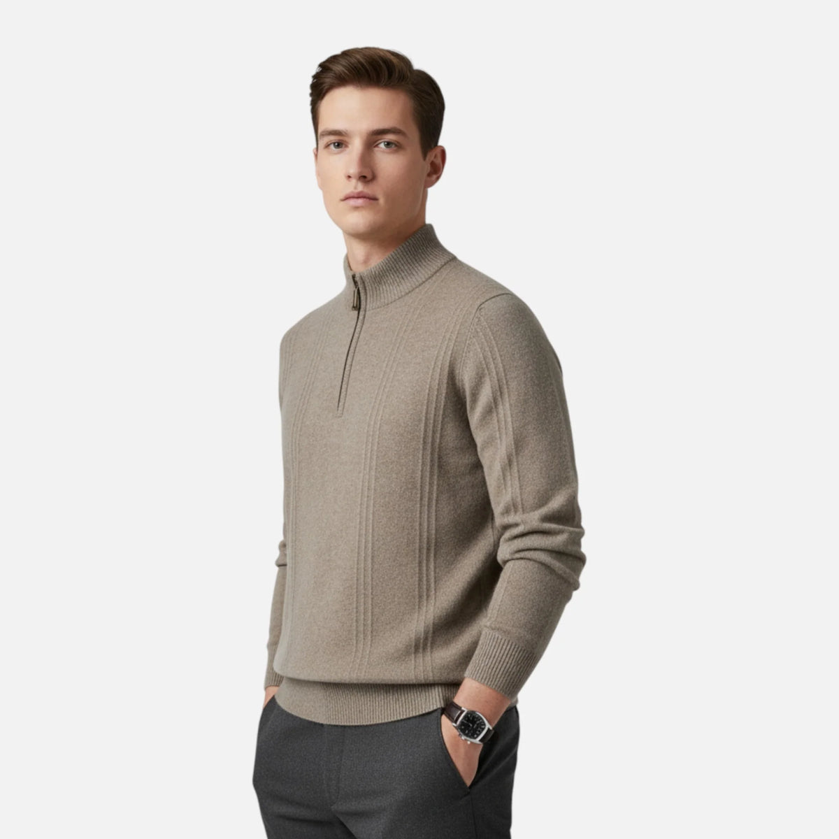 Men's Ribbed Half-Zip Sweater with Structured Fit for Cool Weather 1
