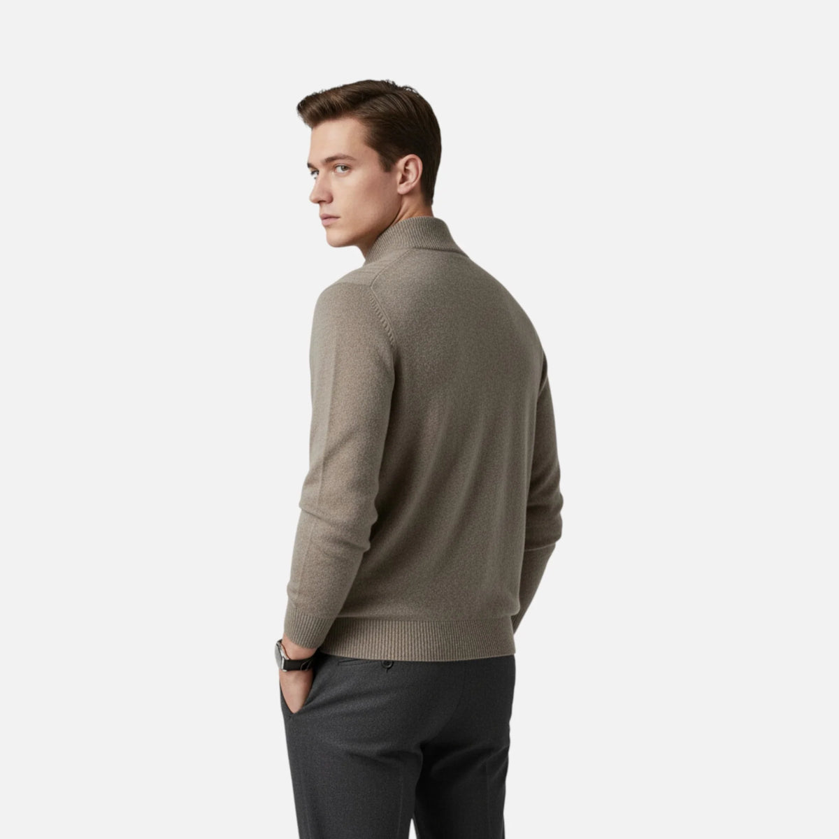 Men's Ribbed Half-Zip Sweater with Structured Fit for Cool Weather 2