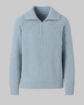 Men's Ribbed Knit Sweater with Wide Collar and Half Zip 0