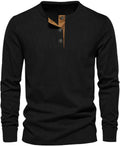 Men's Ribbed Long-Sleeve Henley Shirt with Button Neckline 0