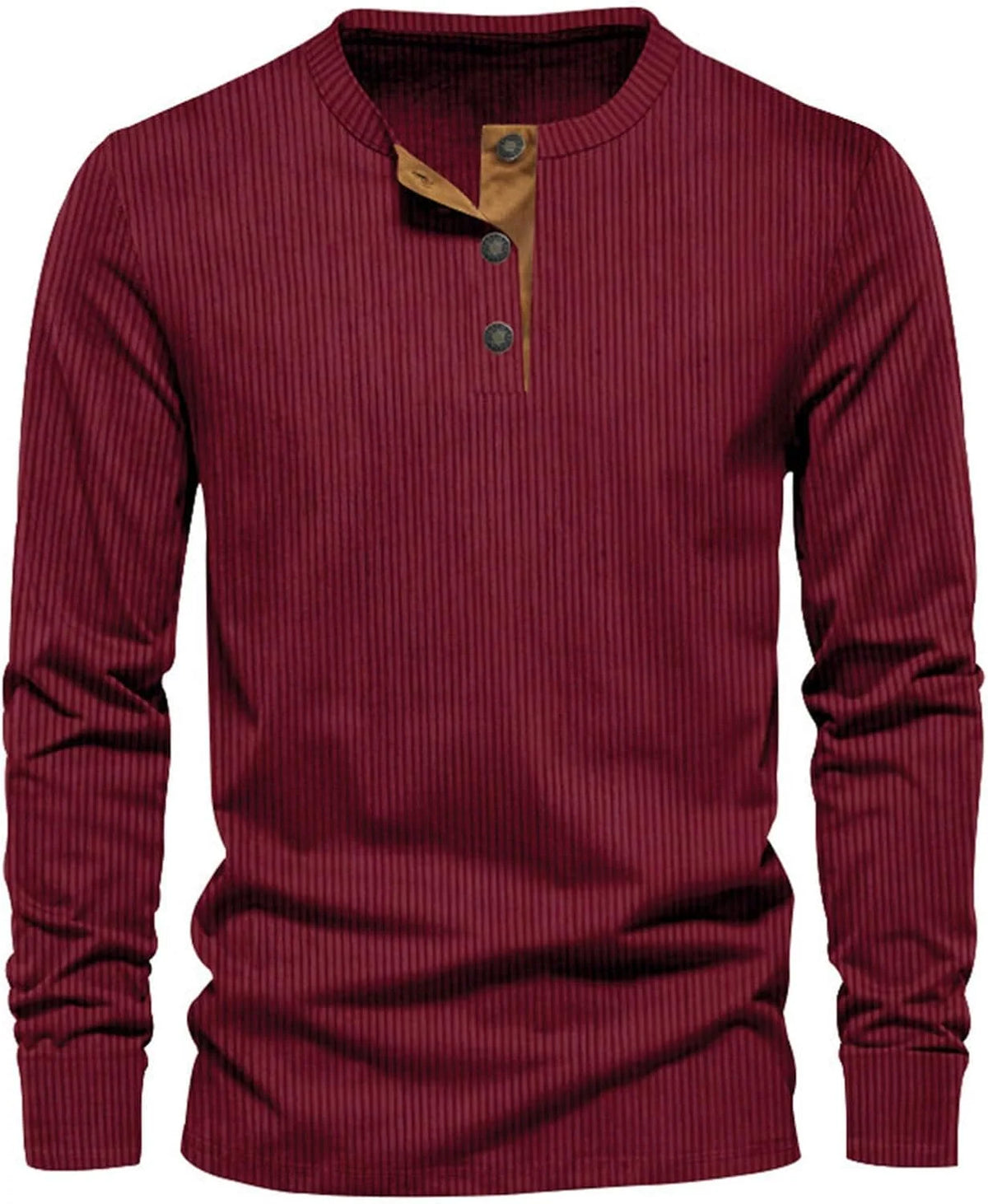 Men's Ribbed Long-Sleeve Henley Shirt with Button Neckline 1