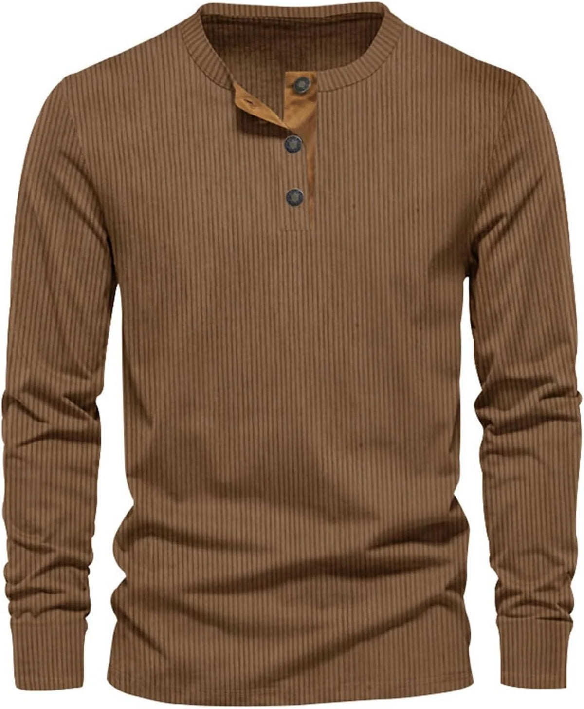 Men's Ribbed Long-Sleeve Henley Shirt with Button Neckline 2