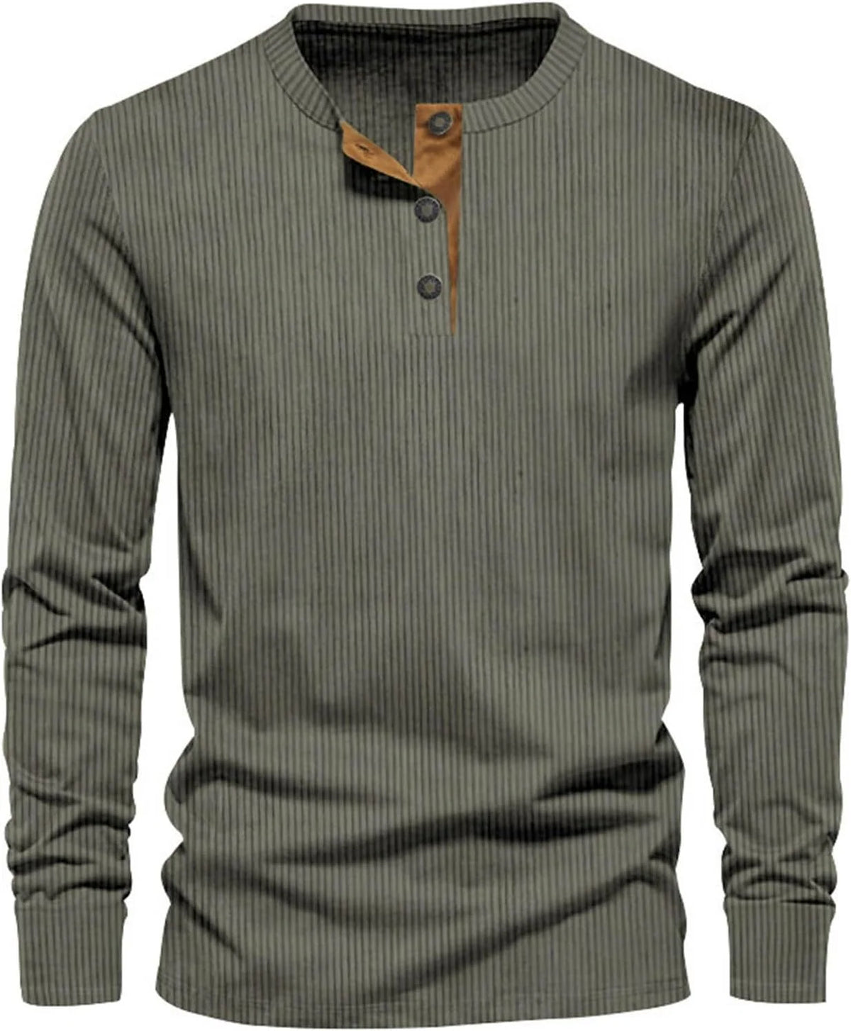 Men's Ribbed Long-Sleeve Henley Shirt with Button Neckline 3