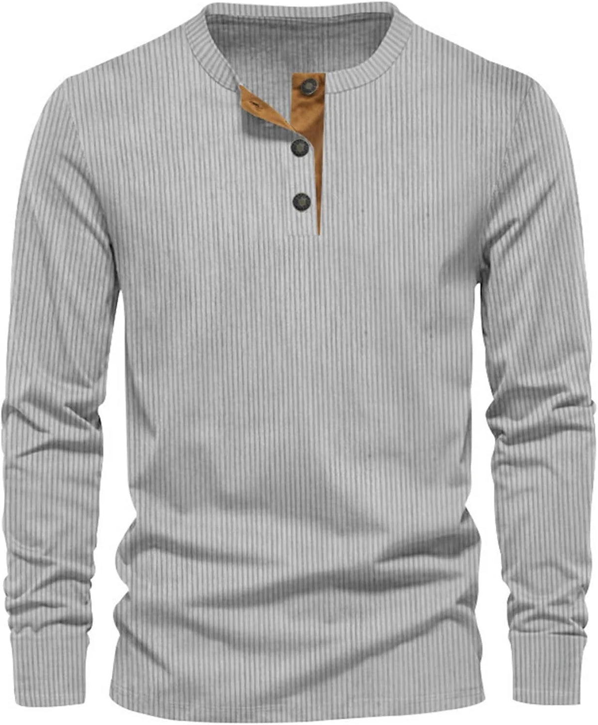 Men's Ribbed Long-Sleeve Henley Shirt with Button Neckline 4
