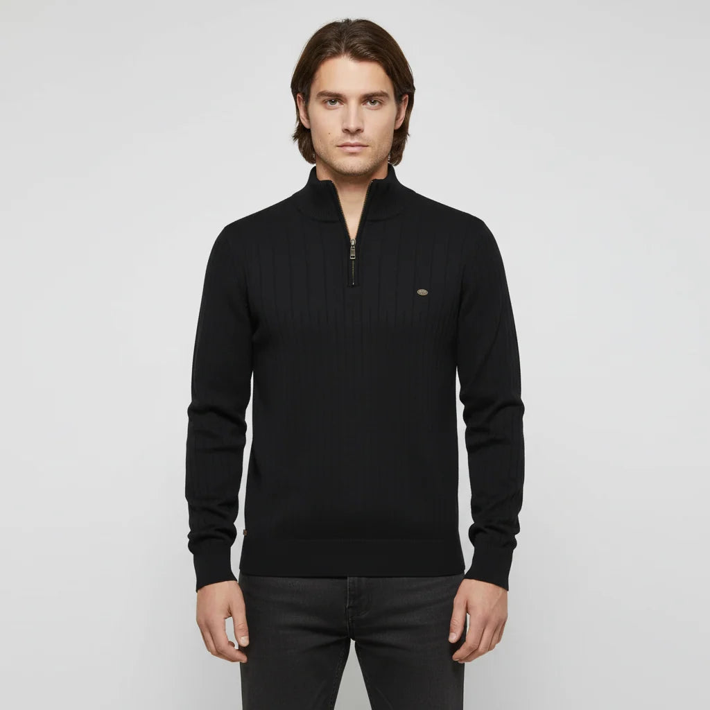 Men's Ribbed Quarter Zip Sweater with Stand-Up Collar for Everyday Wear 3