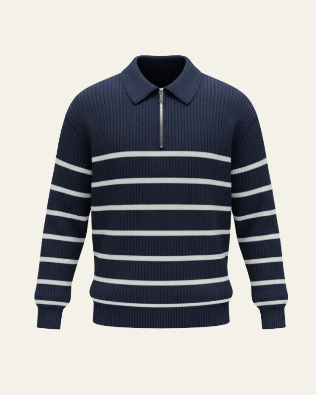 Men's Ribbed Sweater with Polo Collar and Half Zip 2
