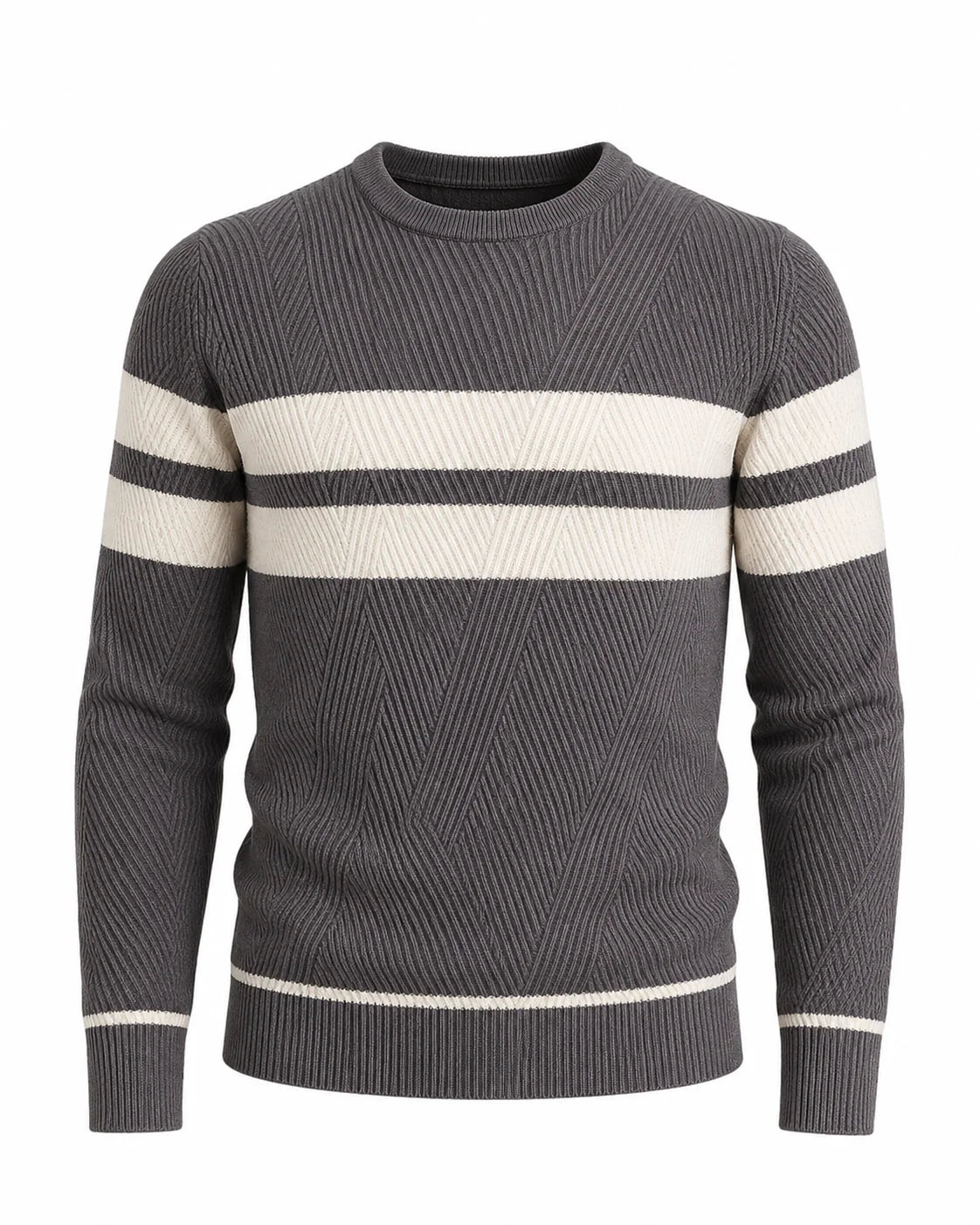 Men's Textured Crew Neck Sweater in Regular Fit for Autumn and Winter 4