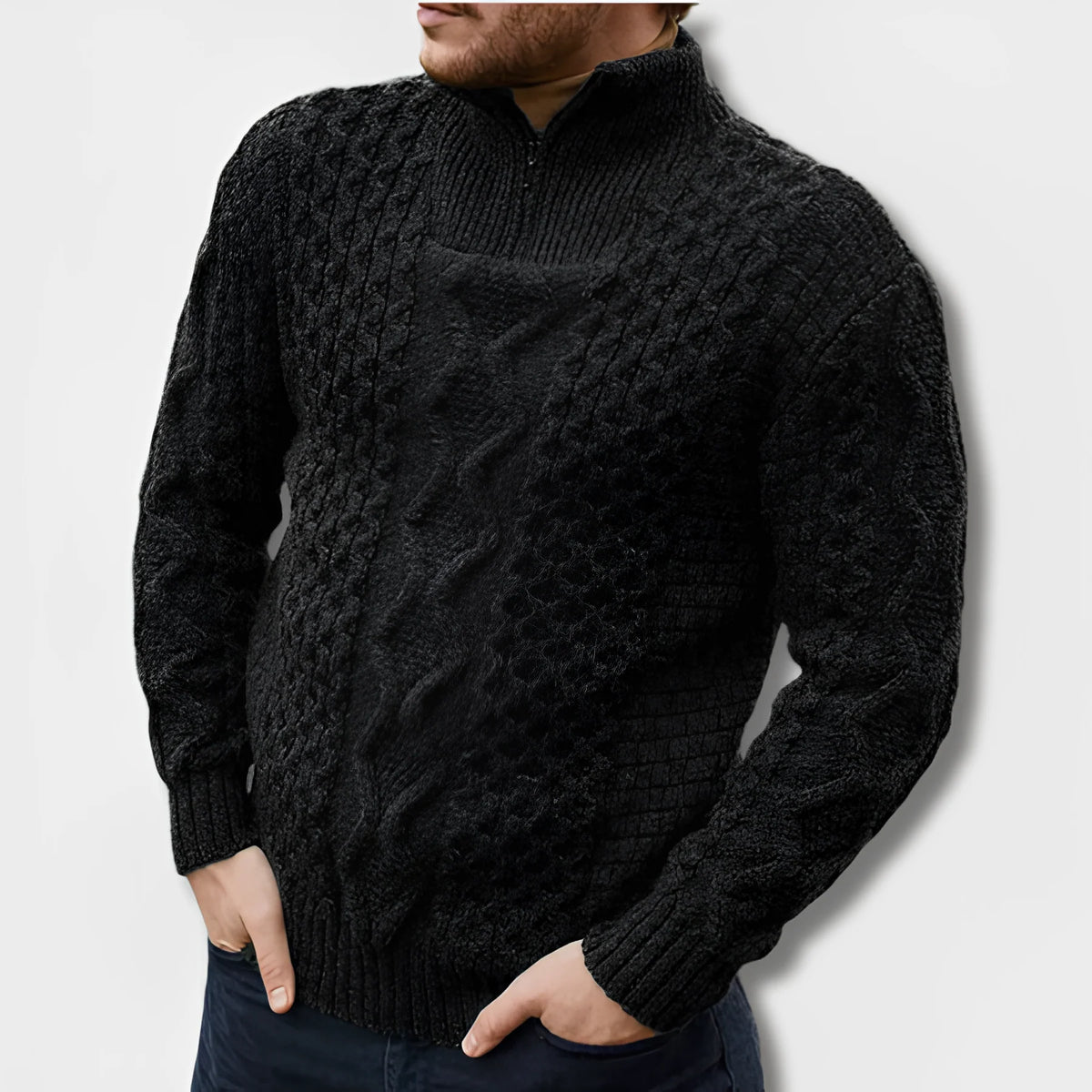 Men's Textured Half-Zip Cable Knit Sweater for Smart Casual Wear 0