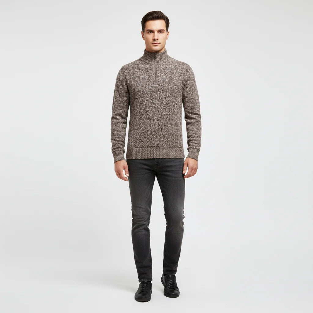 Men's Textured Half-Zip Sweater with Stand-Up Collar for Layering 0