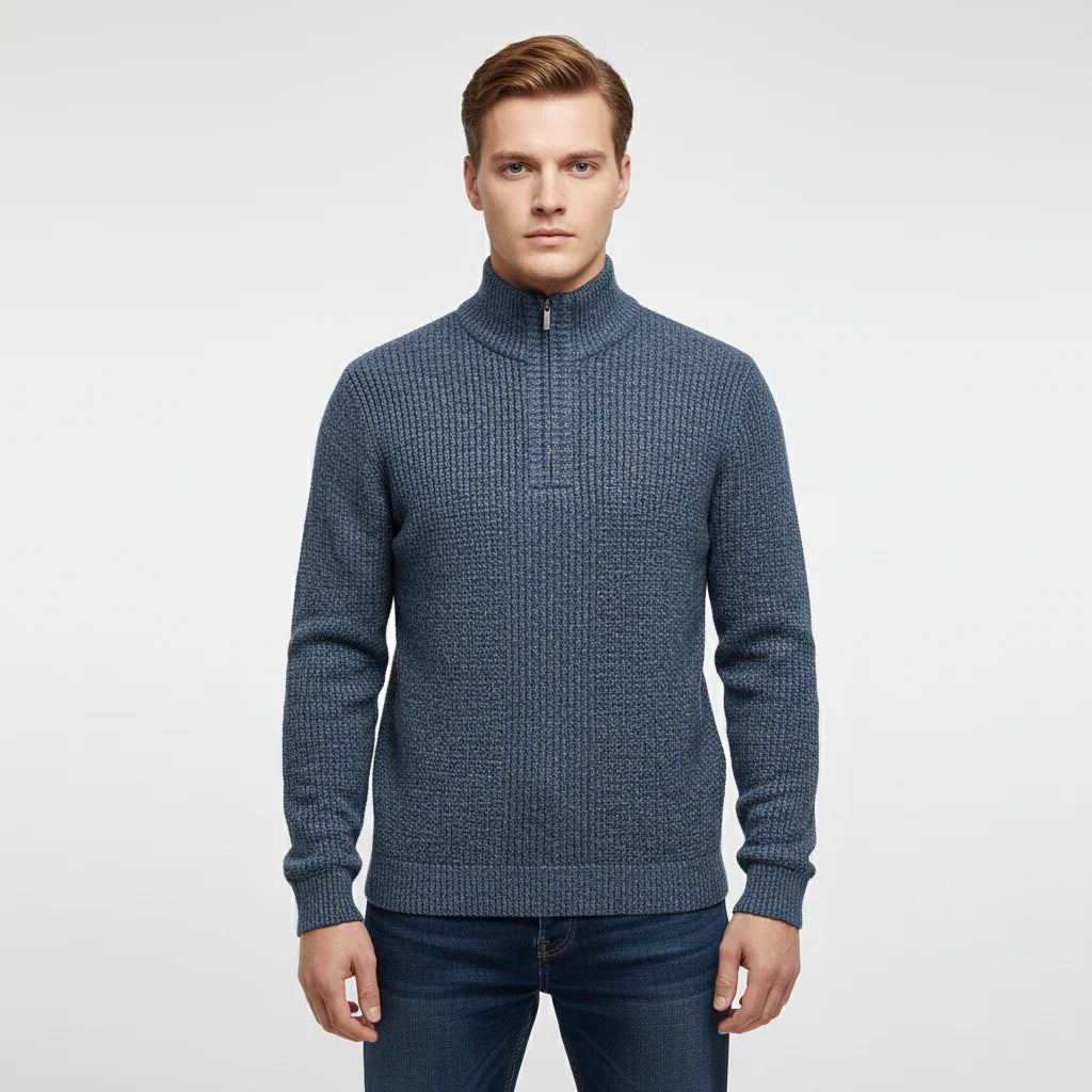 Men's Textured Half-Zip Sweater with Stand-Up Collar for Layering 1
