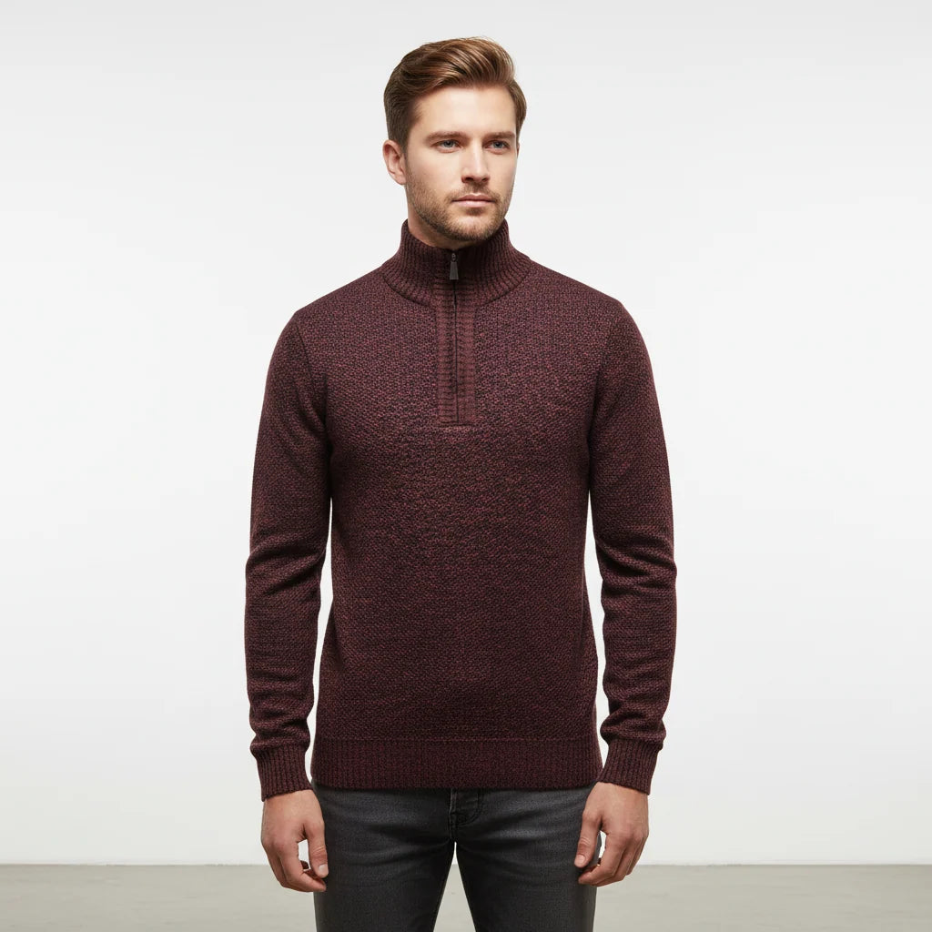 Men's Textured Half-Zip Sweater with Stand-Up Collar for Layering 2