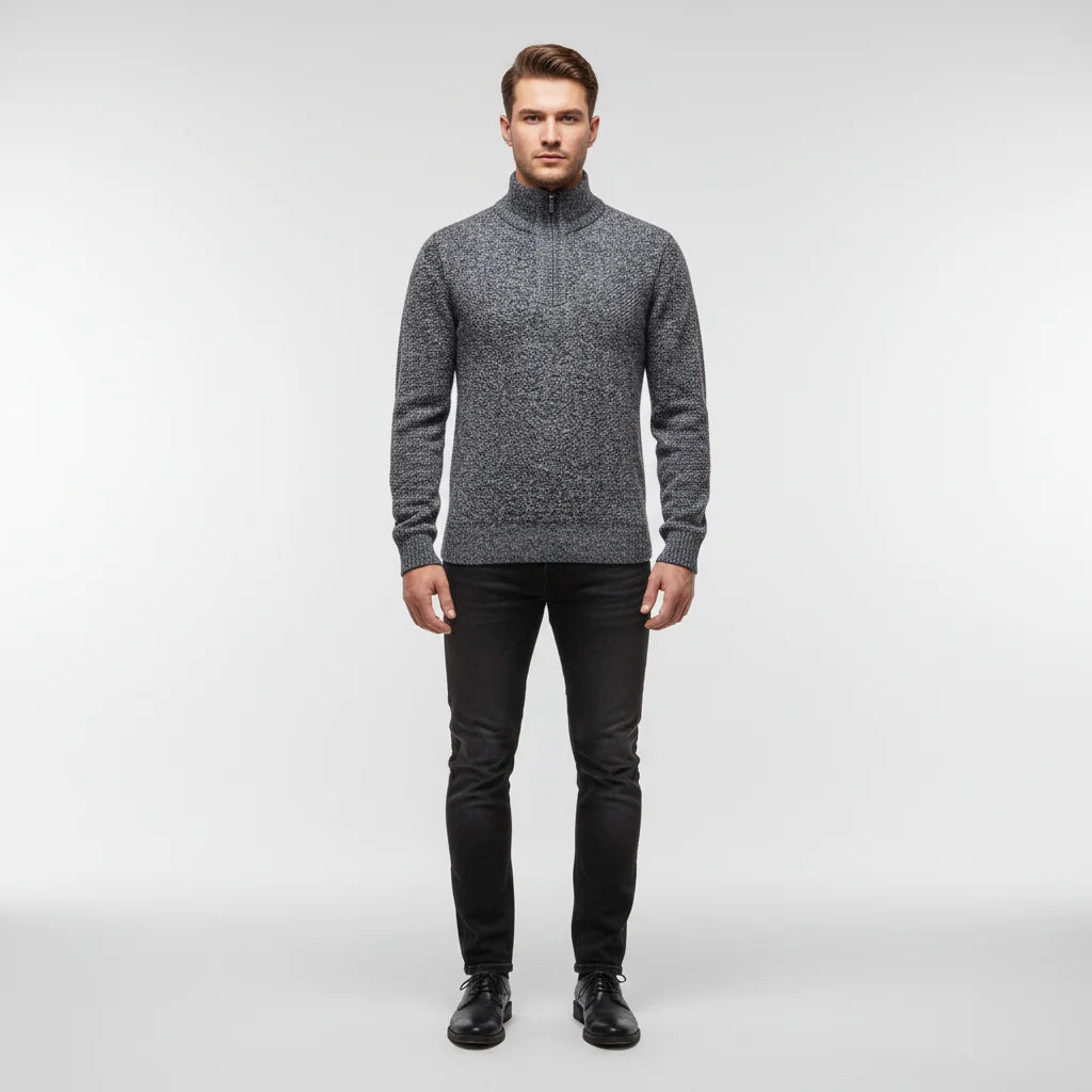 Men's Textured Half-Zip Sweater with Stand-Up Collar for Layering 3