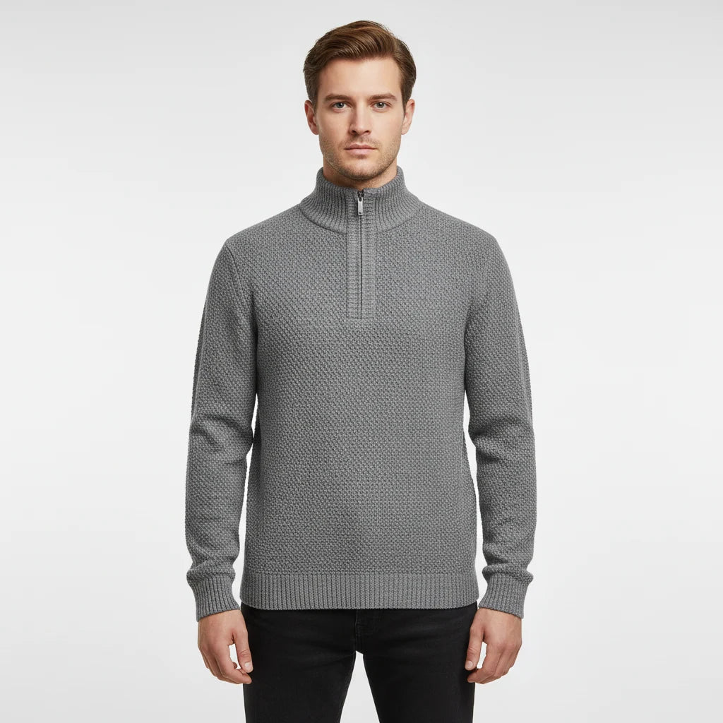 Men's Textured Half-Zip Sweater with Stand-Up Collar for Layering 4