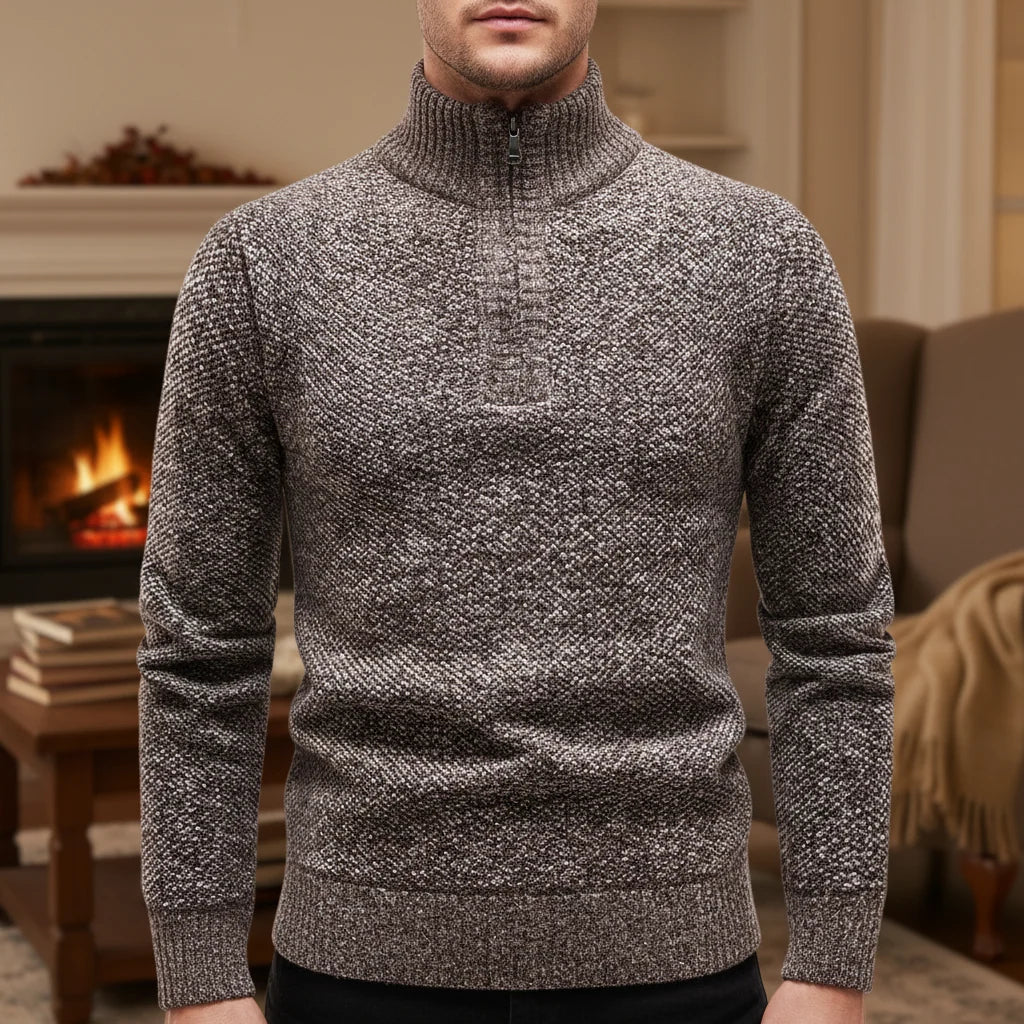 Men's Textured Half-Zip Sweater with Stand-Up Collar for Layering 5