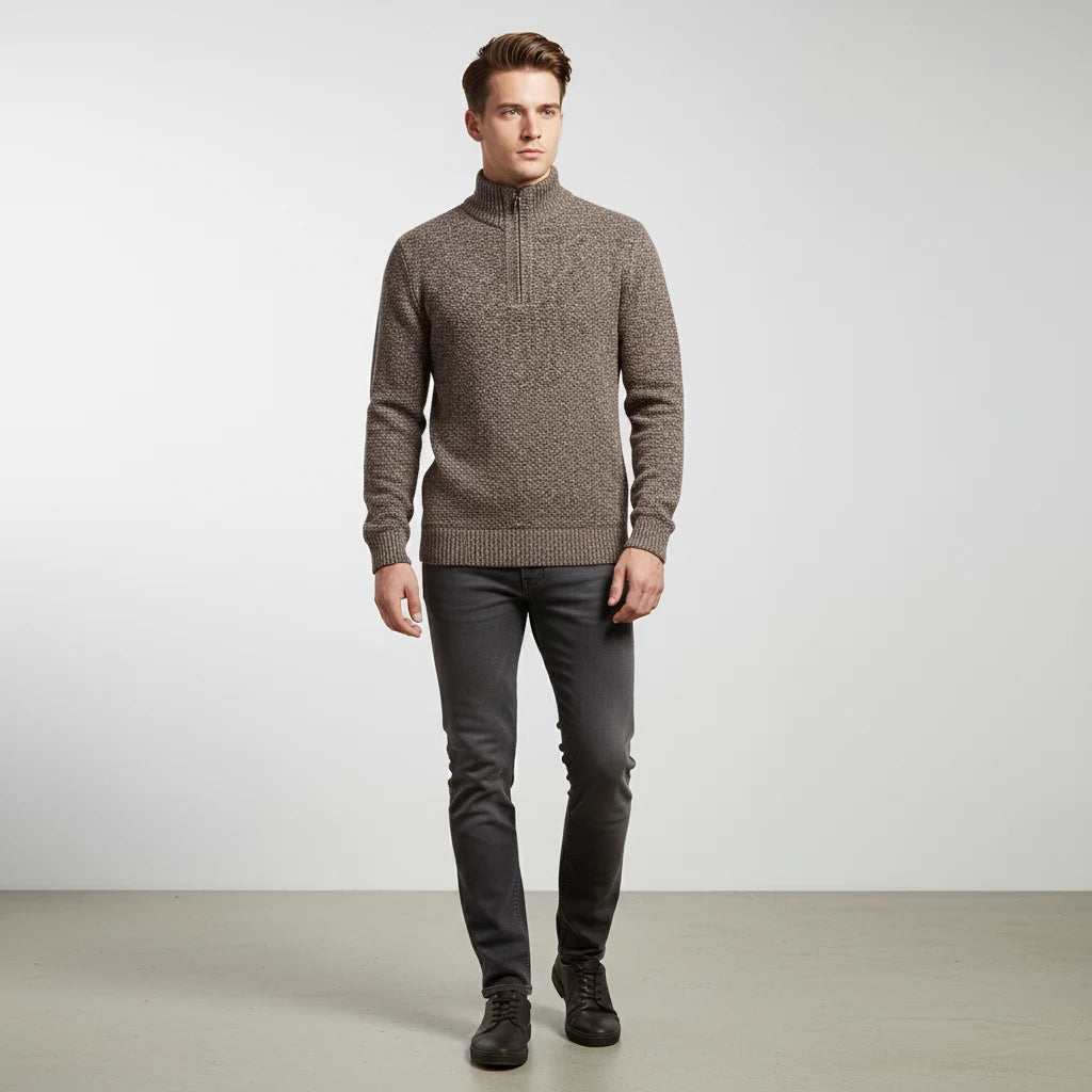 Men's Textured Half-Zip Sweater with Stand-Up Collar for Layering 6