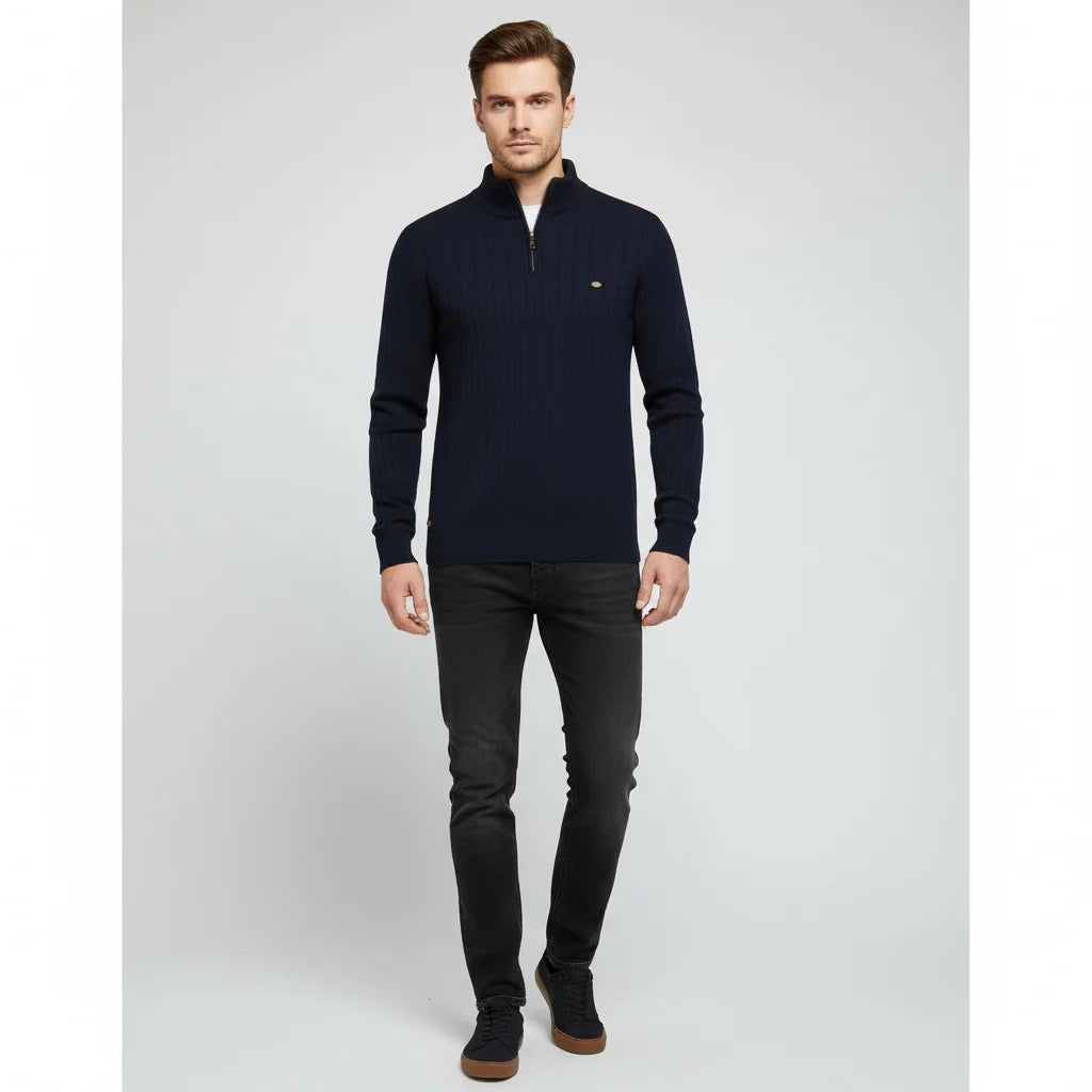Men's Textured Quarter-Zip Sweater with Stand-Up Collar for Everyday Wear 0