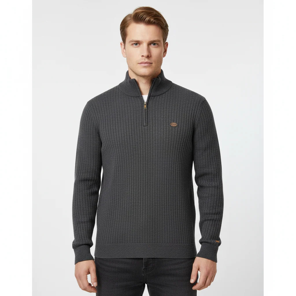 Men's Textured Quarter-Zip Sweater with Stand-Up Collar for Everyday Wear 2