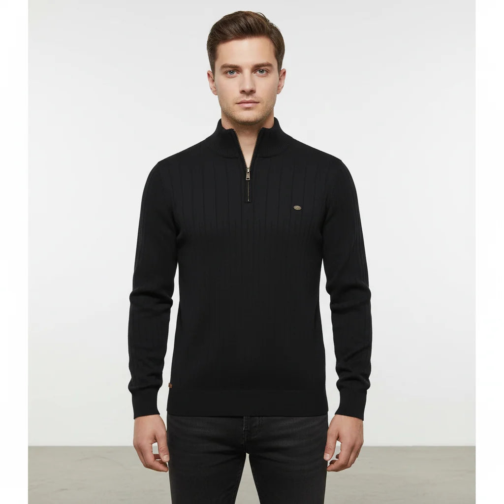 Men's Textured Quarter-Zip Sweater with Stand-Up Collar for Everyday Wear 3