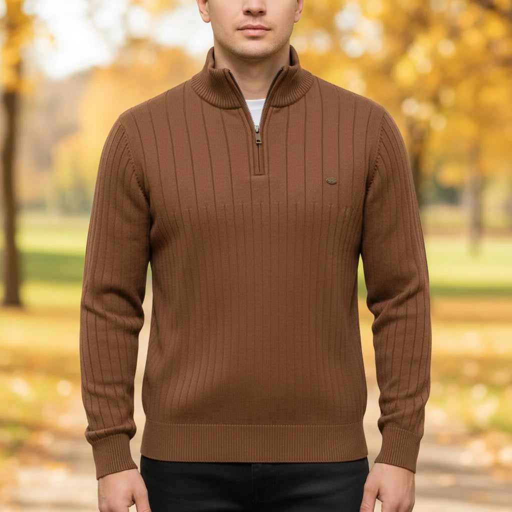Men's Textured Quarter-Zip Sweater with Stand-Up Collar for Everyday Wear 5