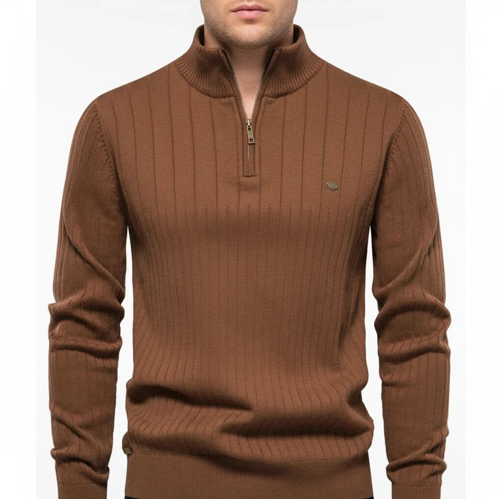 Men's Textured Quarter-Zip Sweater with Stand-Up Collar for Everyday Wear 6