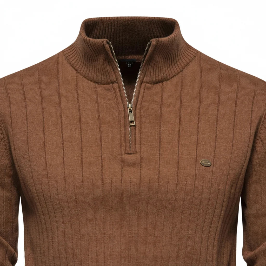 Men's Textured Quarter-Zip Sweater with Stand-Up Collar for Everyday Wear 7