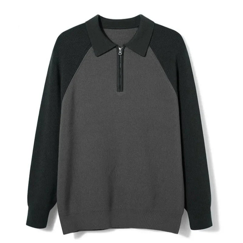 Men's Zip-Up Knitted Polo Sweater with Raglan Sleeves 3