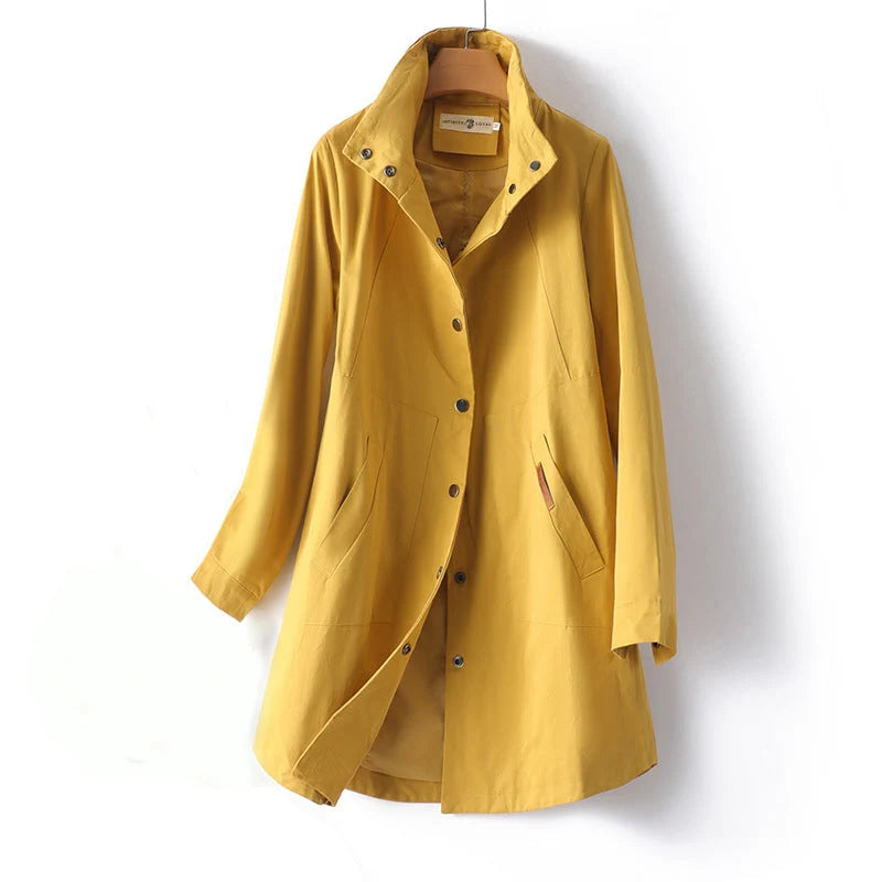Midi Trench Coat for Women with Stand-Up Collar and Flattering Fit 0
