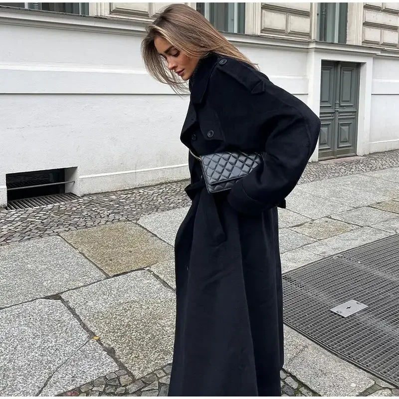 Oversized Long Winter Coat for Women with Double-Breasted Closure 1