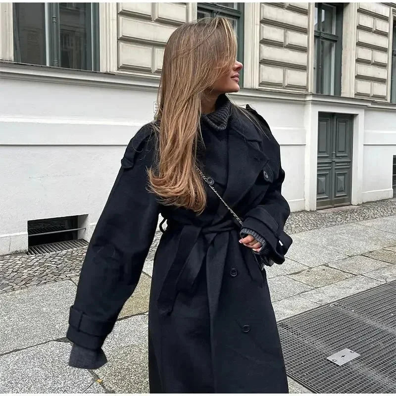 Oversized Long Winter Coat for Women with Double-Breasted Closure 2