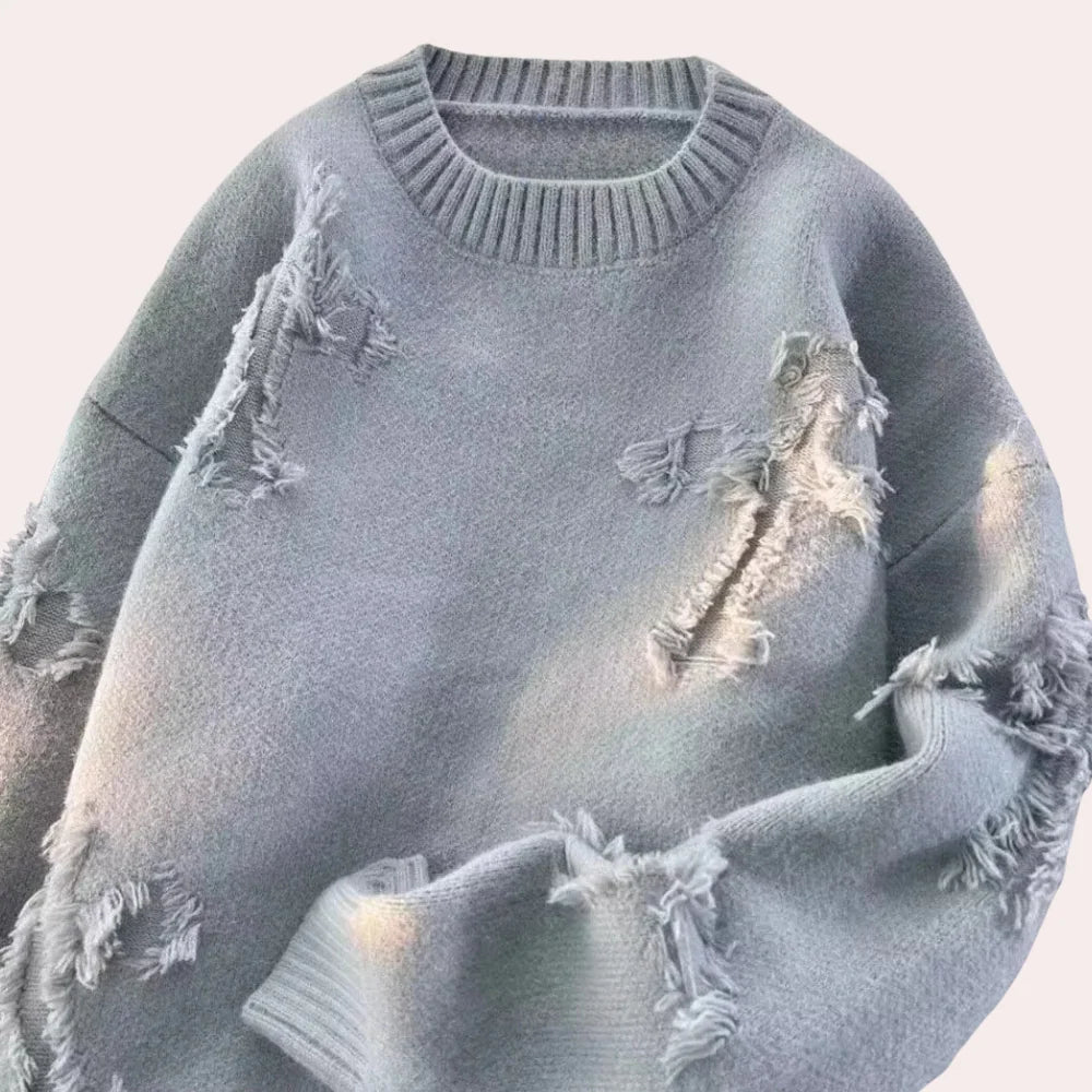 Oversized Men's Crew Neck Sweater with Unique Print Detail 1