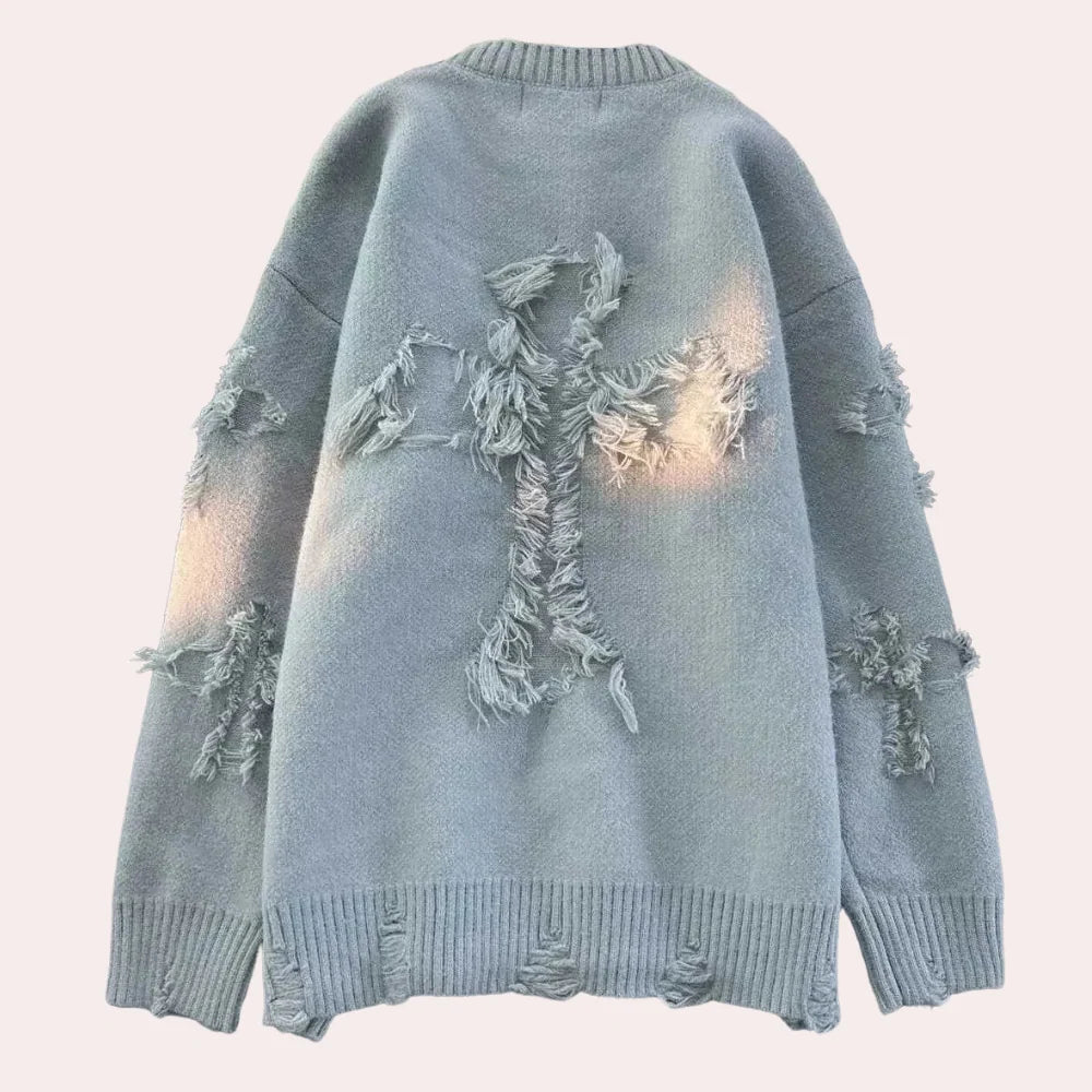 Oversized Men's Crew Neck Sweater with Unique Print Detail 2