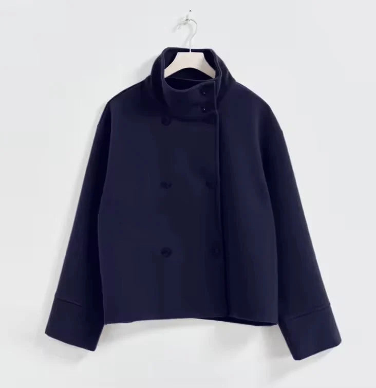 Oversized Short Women's Coat with Button Closure for Versatile Styling 0
