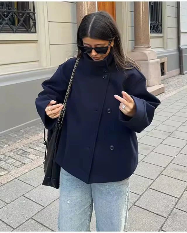 Oversized Short Women's Coat with Button Closure for Versatile Styling 1